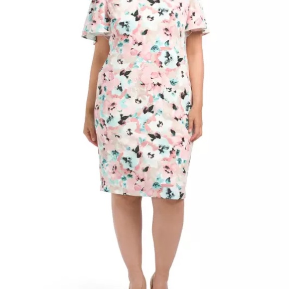 Kasper Tutu Pink Multi Floral Print Women's Dress NWT 109.00 - Picture 2 of 4